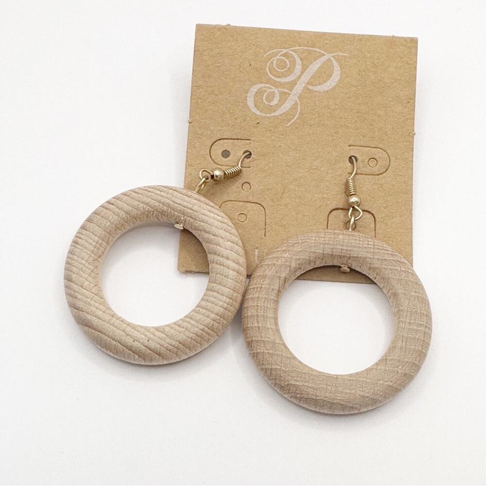 Plunder Design Wood Earrings Circle Round Drop Chunky 70s Dangle Drop Geometric